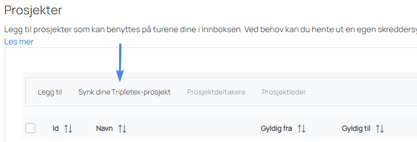 Tripletex – synkroniser prosjekt